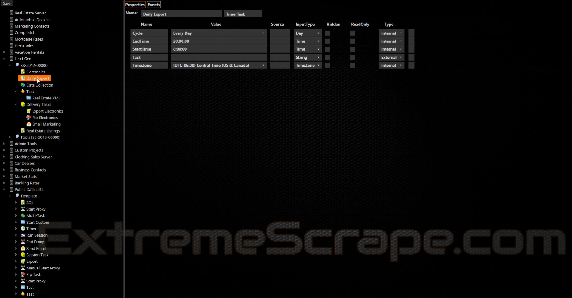 Web data extraction dashboard